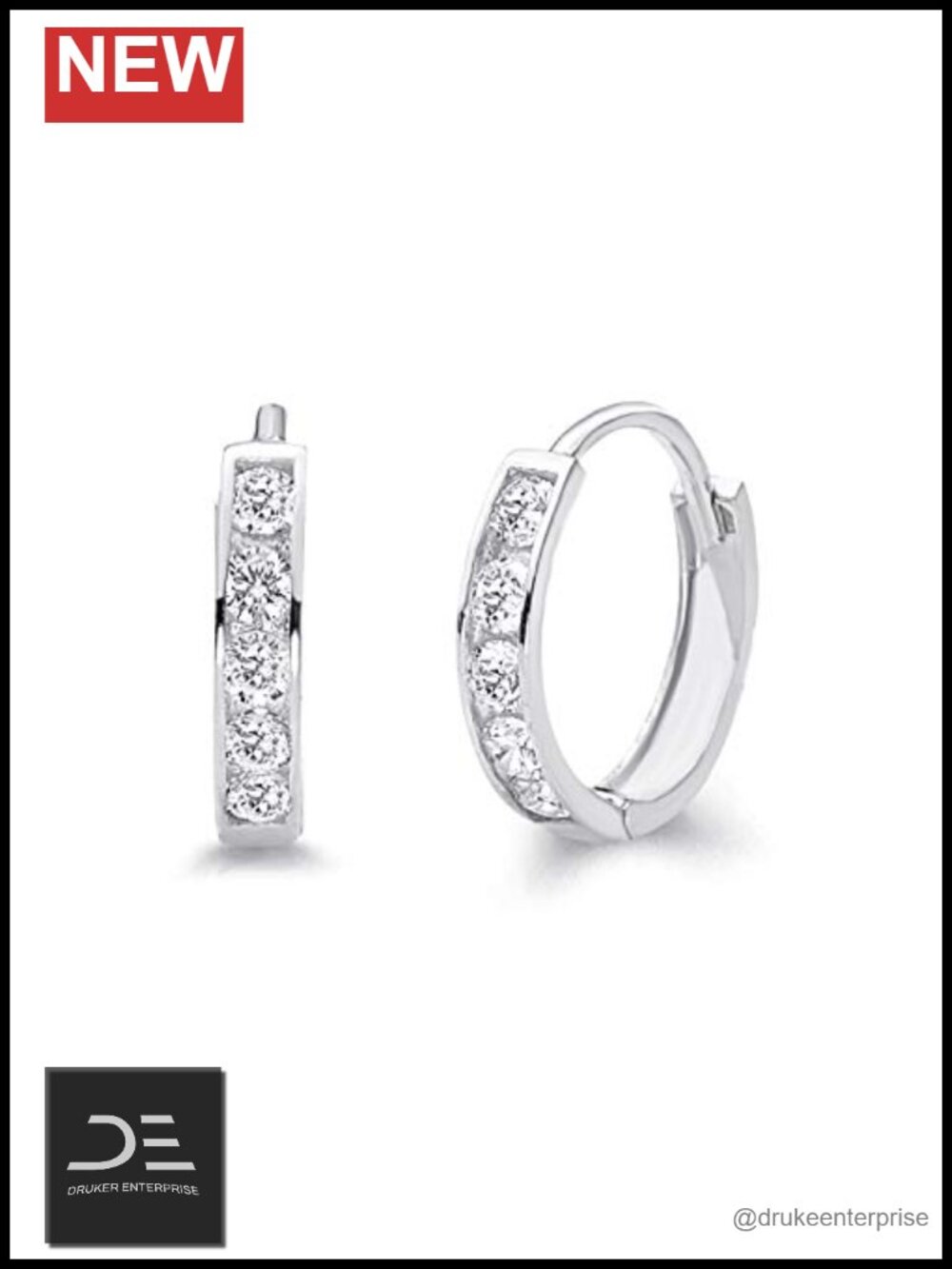 14k Real Yellow & White Gold CZ Channel Hoop Huggie Earrings, 10-12mm